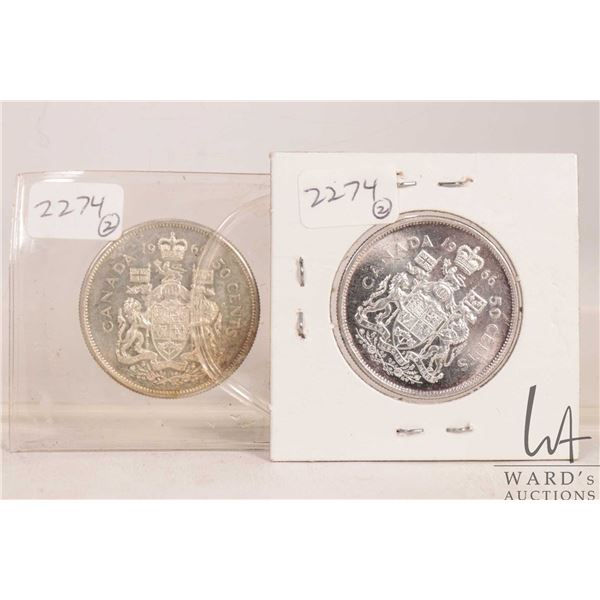 Two fifty cent Canadian coins including 1964 and 1966