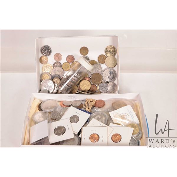 Large selection of assorted foreign coins and tokens/ medallions