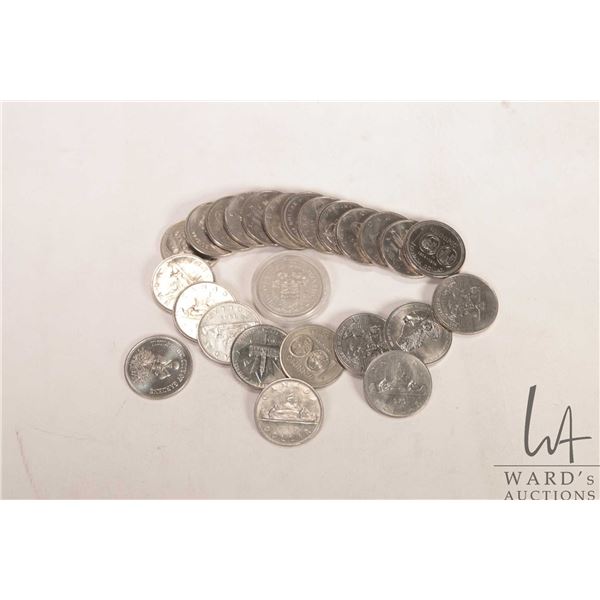 Twenty Canadian 50 cent coins, 1969 to 1984