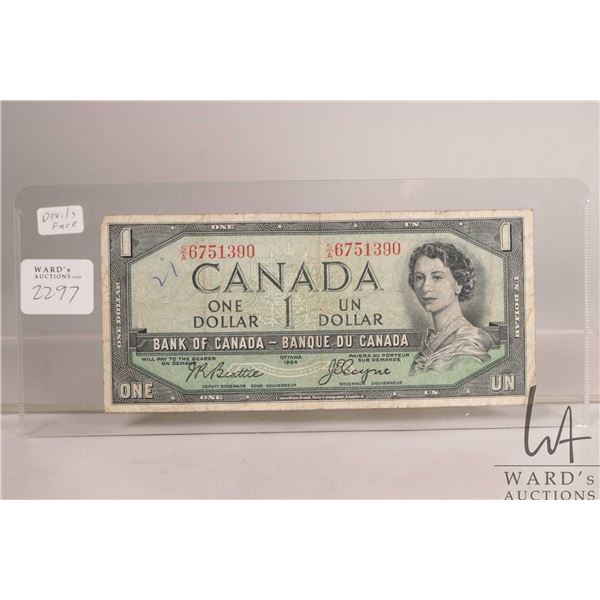 1954 Devil's face Canadian one dollar bill