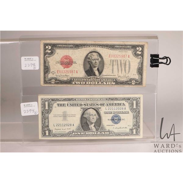 USA one and two dollar bills