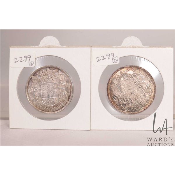 Two Canadian fifty cent coins, 1937 and 1943