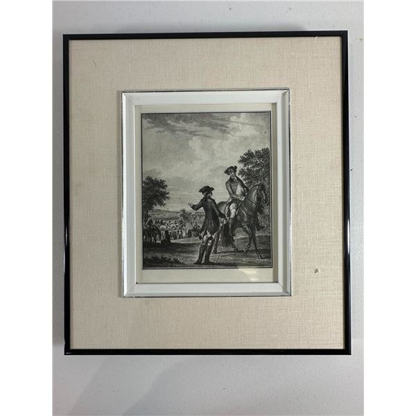 Framed Equestrian Engraving   Riders in Conversation   15"   17"