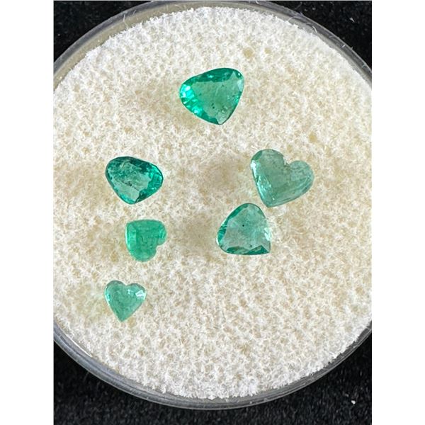 Collection of Six Natural Emerald Gemstones   Heart Cut