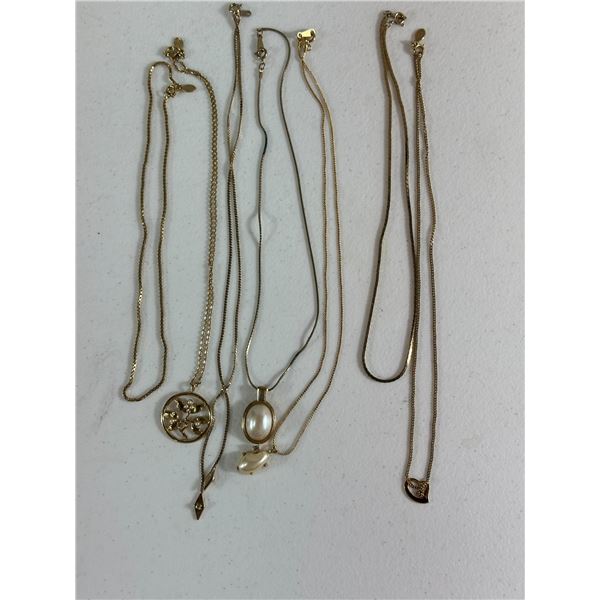 Collection of Gold Tone Necklaces with Pearl and Pendant Accents
