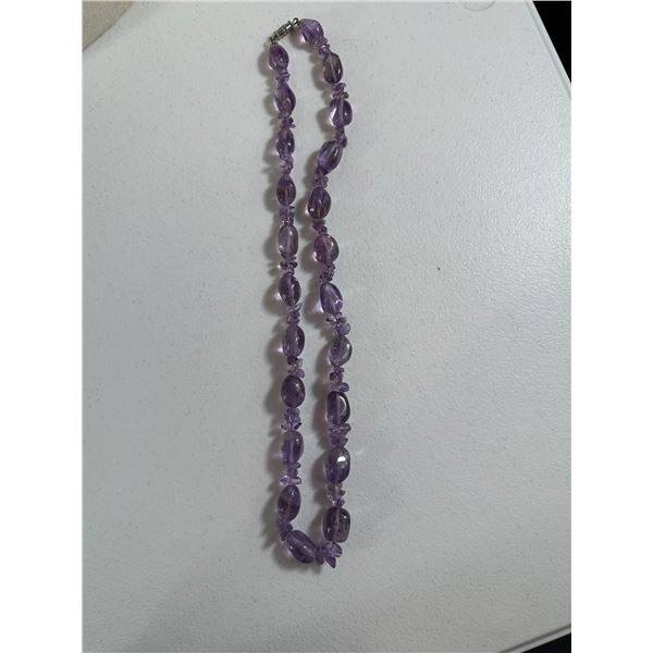 Polished Amethyst Oval Bead Necklace