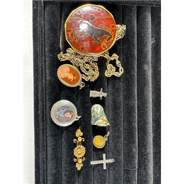 Collection of Vintage Pendants & Lockets – Horse Motif, Crosses & Cameos