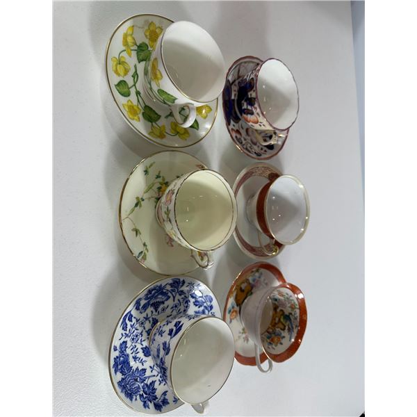 Six Assorted Teacup & Saucer Duos