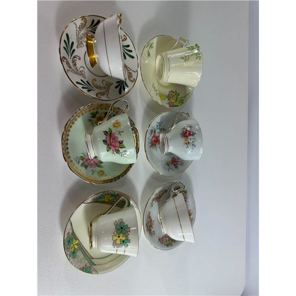 Six Assorted Vintage Teacup & Saucer Duos
