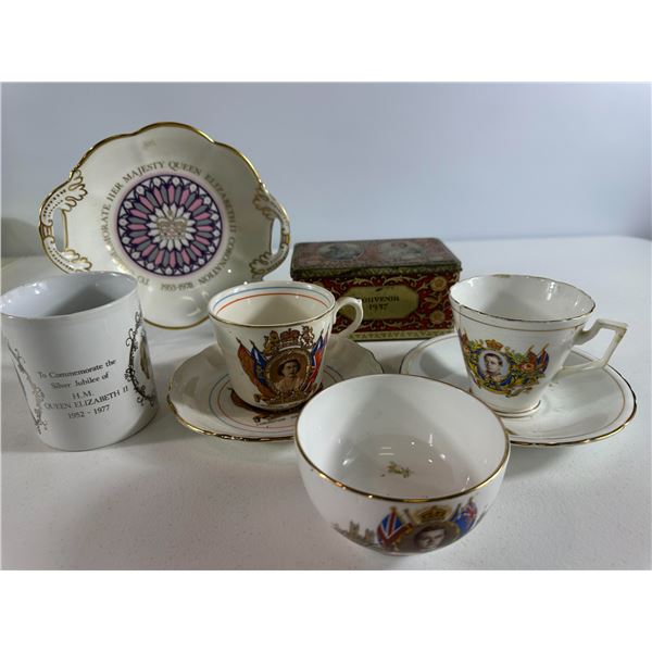 Royal Commemorative Lot   QEII Mugs, Saucers & 1937 Coronation Tin