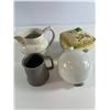Image 1 : Assorted Pitcher/Box/Pewter Mug & Opaline Globe Shade   Lot of 4