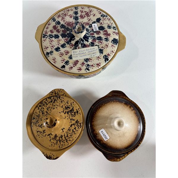 Medalta Hand 'Painted Casserole with Two Covered Bakers (3pc)   Redcliff, Alberta