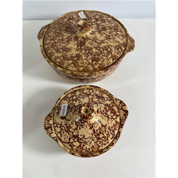 Set of TwoVintage Medalta Pottery Casserole Dishes with Lids   Redcliff, Alberta