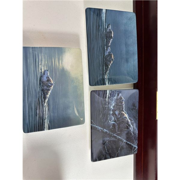 Set of 3 Wildlife Art Collector Plates – Wolves in Water Scene