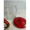 Image 2 : Assorted Decorative Ceramics   Floral Vase, Blue Clock, Couple Figurine & Ribbed Glass Jar