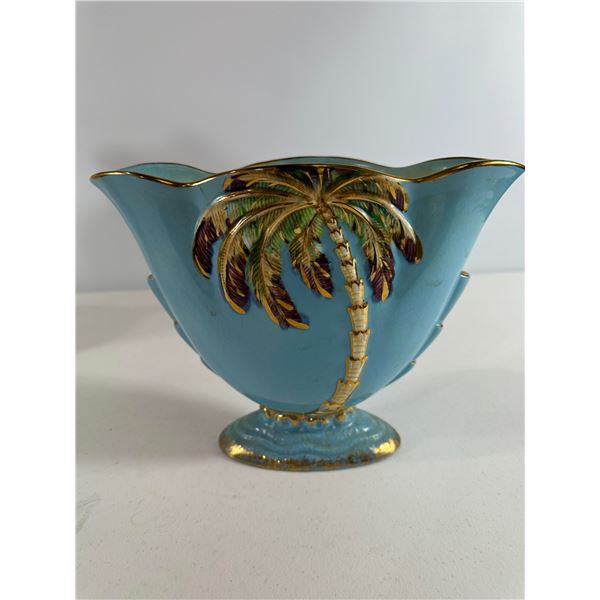 Blue Palm Tree Motif Vase with Gilt   Footed