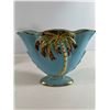 Image 1 : Blue Palm Tree Motif Vase with Gilt   Footed