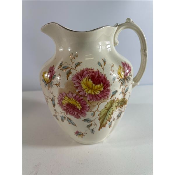 Antique Floral Ceramic Pitcher – Hand-Painted Chrysanthemum Design