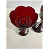 Image 10 : Pair of Ruby Glass Lustres with Prisms, Matching Bud Vase & Harlequin Puppet