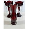 Image 6 : Pair of Ruby Glass Lustres with Prisms, Matching Bud Vase & Harlequin Puppet
