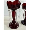 Image 9 : Pair of Ruby Glass Lustres with Prisms, Matching Bud Vase & Harlequin Puppet