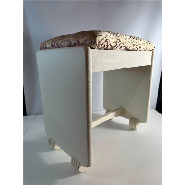 Vintage Cream Painted Vanity Stool with Patterned Cushion