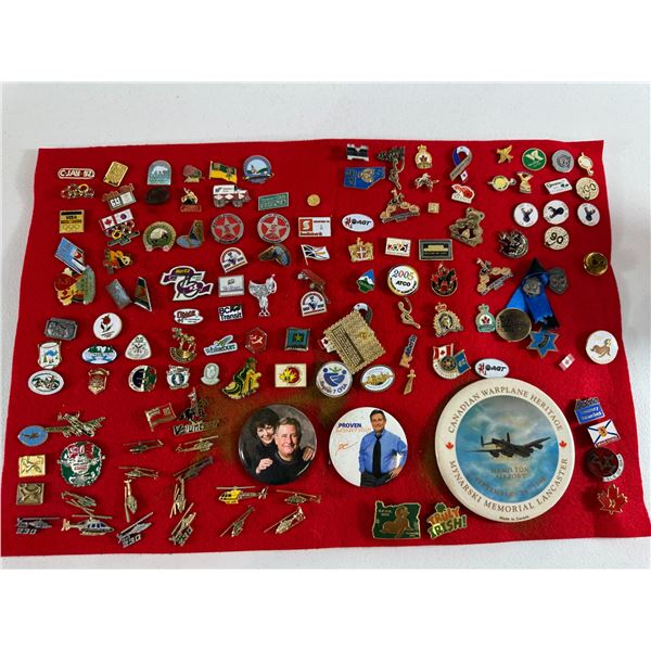 Large Assortment of Enamel & Souvenir Lapel Pins   Military, Aviation & Alberta Towns