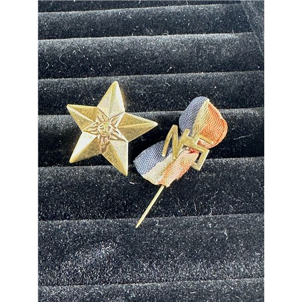Pair of Vintage Military Service Pins   Gold Star &  NF  Ribbon Badge