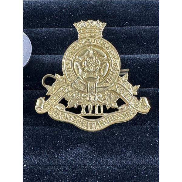 Vintage Royal Canadian Hussars Cap Badge   Brass Military Insignia