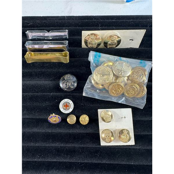 Assorted Military Buttons & Pins Collection   Including Women's War Work Badge