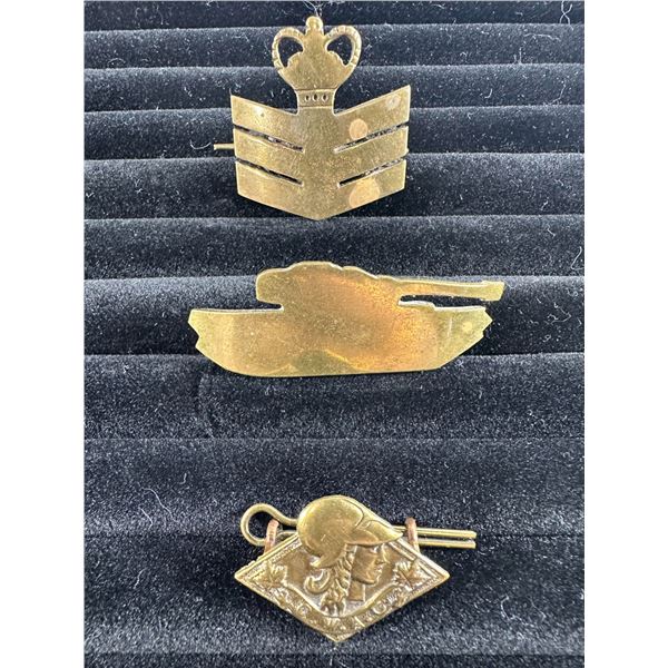Lot of 3 Brass Military Cap Badges   Canada