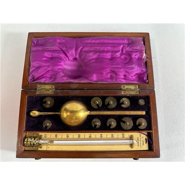 Antique Sikes’ Hydrometer by Joseph Long, London – Complete with Weights & Thermom