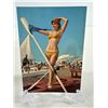 Image 1 : Vintage 1960s Postcard   Woman in Yellow Bikini with Oar on Beach