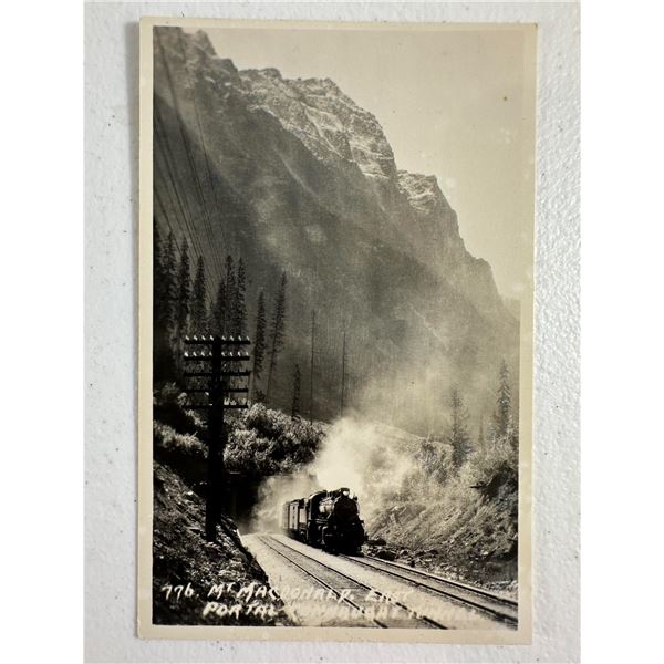 Vintage Real Photo Postcard   Steam Train and Mt. Macdonald Tunnel, Canadian Rockies