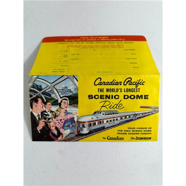 1950s Canadian Pacific Railway Ticket Envelope    The World's Longest Scenic Dome Ride