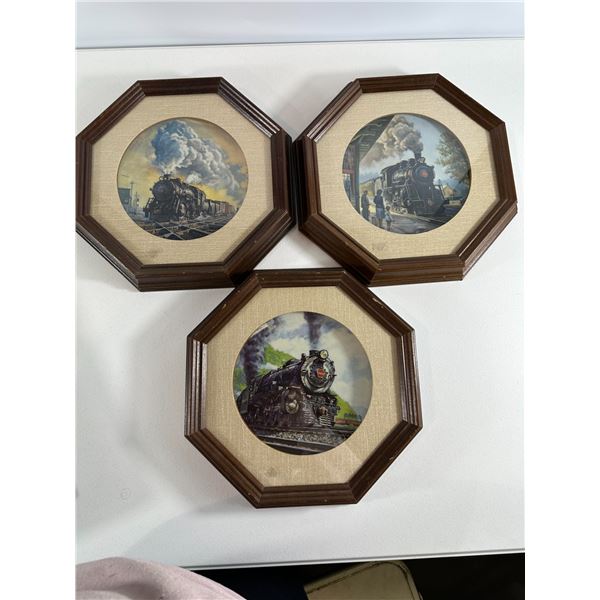 Set of Three Framed Train Prints - Steam Locomotive Scenes