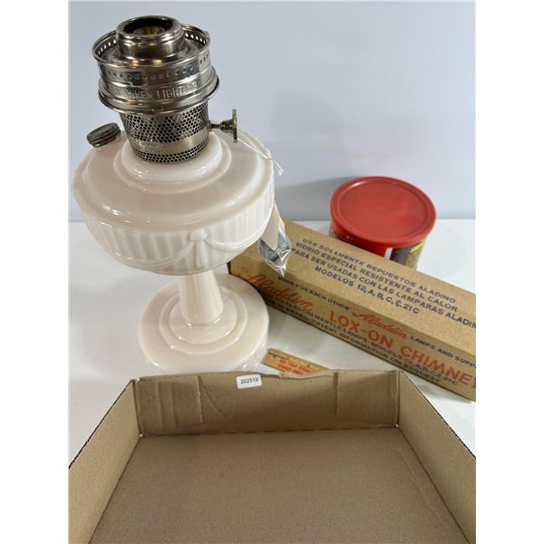 Aladdin Model 23 Pink Moonstone Lamp with Edwards Coffee Tin