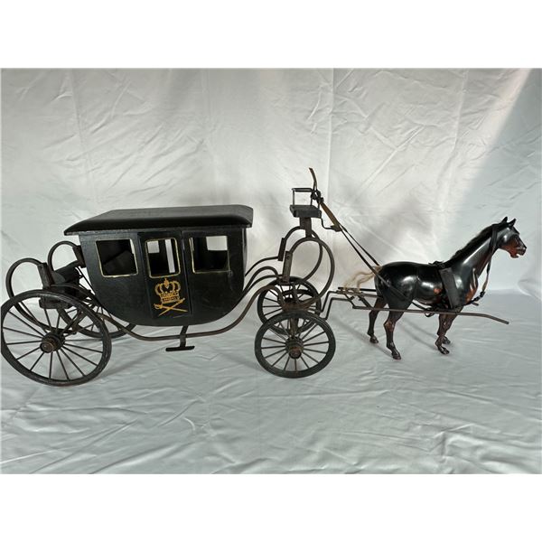 Rare Antique Handmade Large-Scale Wrought Iron & Wood Horse-Drawn Buggy or Carriage