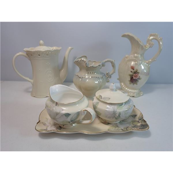Elegant Cream and Floral Pitchers & Serving Pieces