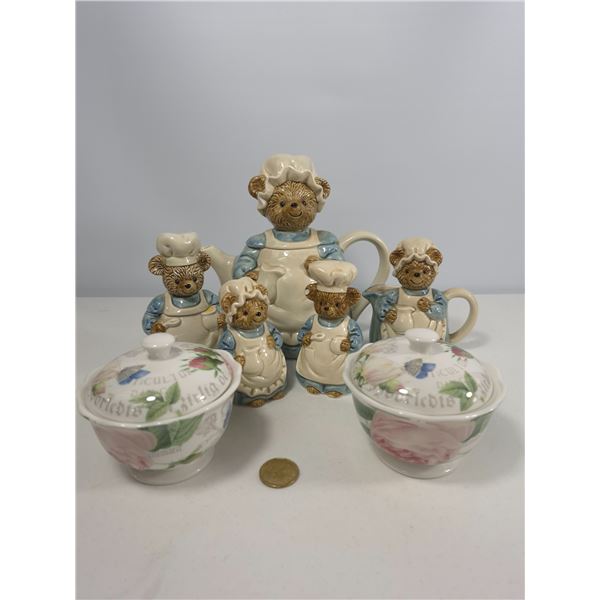 Ceramic Bear Family Teapot and Creamer Set