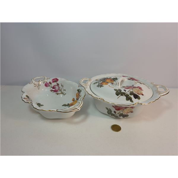 Floral Porcelain Serving Dishes with Gold Trim