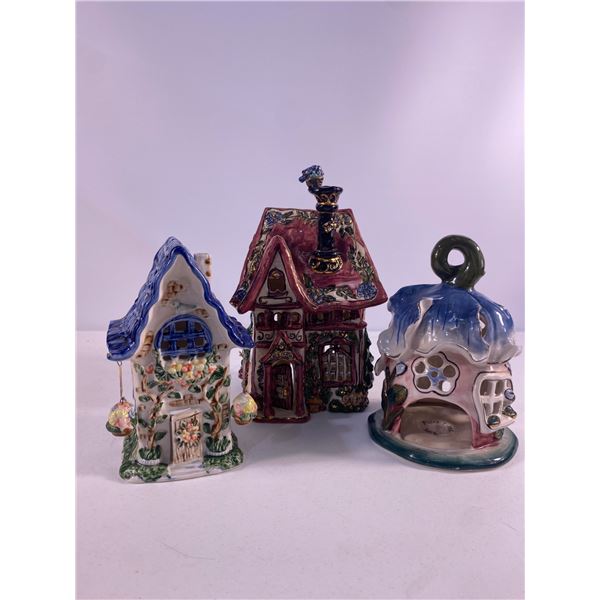 Collection of Three Handcrafted Ceramic Fairy Houses