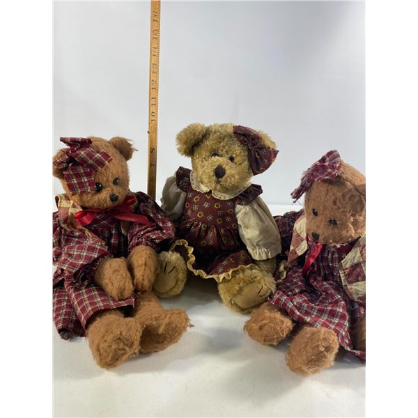 Set of Three Plaid Dressed Teddy Bears