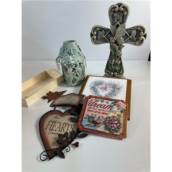 Decorative Cross, Lantern, and Wall Art Lot