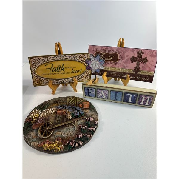 Faith Plaque and Garden-Themed Wall Décor Lot
