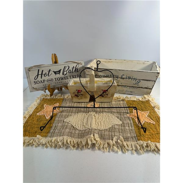 Country Living Décor Lot with Signs and Quilt Runner