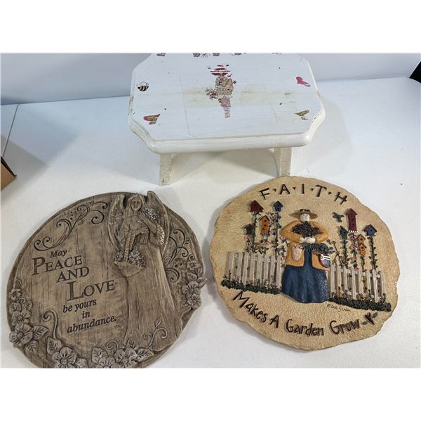 Faith Garden Plaque and Painted Stool Lot