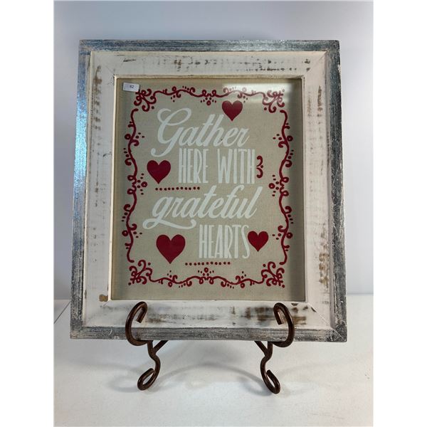 Gather Here with Grateful Hearts Framed Sign