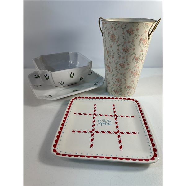 Decorative Bowl, Plate & Floral Tin Set