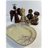 Angel Figurines, Bear Couple & Floral Platter